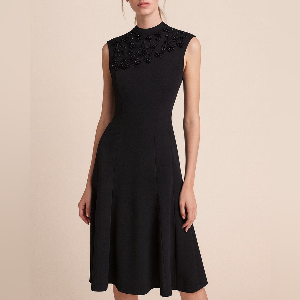 Brooks Brothers $368 Embellished Midi Dress Size 4 Black Elegant Event Party